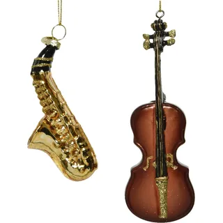 Christbaumschmuck Glas Geige / Saxophon 12cm braun / gold, 2er Set - Braun
