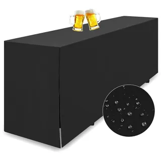 Teruntrue 1 Stück Premium-Biertischhusse, Biertischhusse für Bierzeltgarnitur, 220 x 70 cm, wasserdichte Tischdecke mit geschlitzter Unterseite, waschbare Tischhusse für Bankette im Freien (Schwarz)
