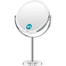 Auxmir Kosmetikspiegel Doppelseitiger Schminkspiegel mit 1X/10X Vergrößerung, Tischspiegel Stehend 360° Schwenkbar, Abnehmbarer Rasierspiegel für Schminken Makeup Gesichtspflege und Reisen