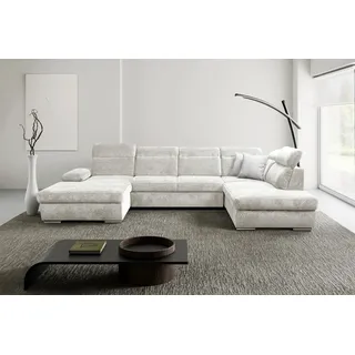 WERK2 Wohnlandschaft "Cordoba 359 x 232 cm inkl. Bett modern und bequem" Struktur weich, U-Form, XXL, Schlaffunktion, Bettkasten, natur
