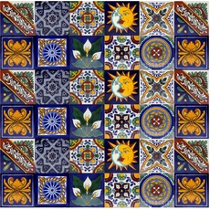 Cerames Mexikanische Keramische Fliesen Pablo - 30 dekorative mexikanische mosaik fliesen für Badezimmer, Küche, Dusche, Treppen, Küchenrückwand | Keramikmosaikfliesen 10,5x10,5 cm