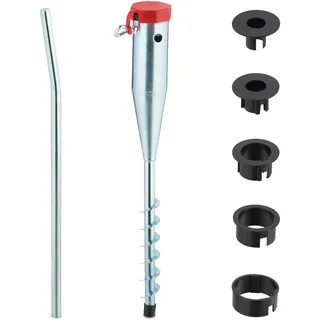 Relaxdays Bodenhülse, für Sonnenschirm & Wäschespinne, 25-55 mm Stangendicke, zum Eindrehen, Stahl Rasendorn, silber/rot