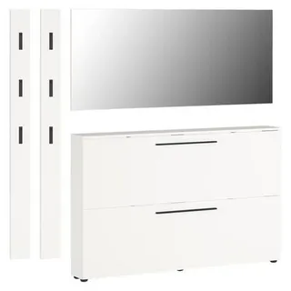 Garderobe , Weiß , Glas, Holzwerkstoff , 4-teilig , 185x200x19 cm , Garderobe, Garderoben-Sets & Garderoben-Serien, Garderoben-Sets