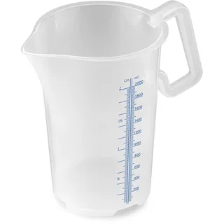 Thermohauser Messbecher m. geschlossenem Griff, 2000 ml, Kunststoff PP, blaue Skala in Litern und Millilitern 8300040087 Transparent