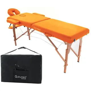 QUIRUMED Klappbarer, einfacher Massagetisch aus Holz, Farbe Orange, 194 x 70 cm, Massagetisch, Physiotherapie-Massage, Kunstleder, Gelenkkopf, höhenverstellbar, 2 Abschnitte, bis zu 150 kg