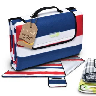 Beautissu XXL Picknickdecke Wasserdicht Isoliert Bella – Tragbare Stranddecke 200x200 cm kompakt – Strandmatte Outdoor Decke für Camping Wandern Reisen Schwimmbad – Picnic Blanket Campingdecke Blau