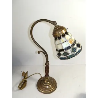 Tischleuchte Messing Brüniert Mit Glas Tiffany Abat-Jour Zimmer Kelche Wein