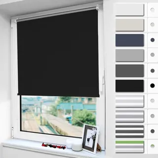 Magiea Verdunklungsrollo ohne & mit Bohren Klemmfix, Schwarz B40 x H170 cm (Stoffbreite 40cm) Klemmrollo Thermorollo Innenrollo für Sonnen-und Sichtschutz Rollos für Fenster & Tür