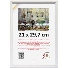 3-B Bilderrahmen JENA 21x30 cm - weiß - Holzrahmen, Fotorahmen, Portraitrahmen mit Plexiglas