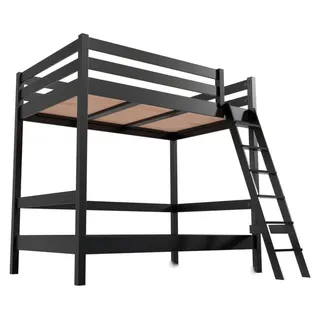 Etagenbett 2-Sitzer 120x200 für Erwachsene Treppe Holz Sylvia - Schwarz - Schwarz