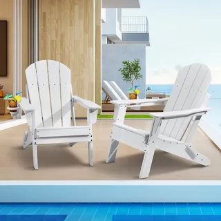 VEVOR Adirondack-Stuhl aus Kunststoff, 2er-Set, wetterfest, tragbar, klappbar, Feuerstellenstuhl, Adirondack-Terrassenstuhl für den Außenbereich mit Getränkehalter, mit entspannender Armlehne, ergonomisch, für Garten, Hinterhof – Weiß