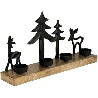 EGLO LIVING Teelichthalter mit Deko Rentieren Baliguian | Weihnachtsdeko Fensterbank Wohnzimmer, Tischdeko Weihnachten Hirsch Weihnachtsbaum, Holz und Metall in Schwarz, 38 x 20 cm