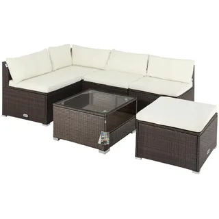 CASARIA Polyrattan Ecklounge Braun/Creme dicke Rückenpolster