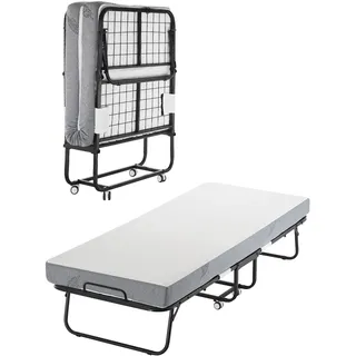 VEVOR Rollbett Klappbett mit 12,5 cm Matratze, faltbares Einzelbett mit Memory Foam-Matratze (190 x 81 cm), 136,1 kg belastbares Gästebett für Erwachsene, Metallbett für Schlafzimmer Wohnzimmer