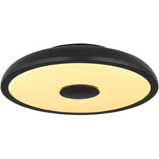 Globo Lighting Deckenleuchte Kunststoff schwarz, Kunststoff opal, dimmbar, mehrere Stufen über Wandschalter, Farbwechsler, Farben fixierbar, RGB Farbwechsler, RGB Farben fixierbar, Bluetooth, Memoryfunktion, Nachtlicht, Fernbedienung, Lautsprecher 3W, Batterie inkludiert 1x AAA, IP44, ø: 280mm, H: 55mm, inkl. LED 18W 230V, 130-1800lm Source, 60-820lm Output, CCT 3000-6500K, inkl. RGB LED 3W 230V, Bunt - Weiß