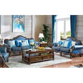 Sofagarnitur 3 2 Sitzer Sofa Sitz Couch Polster Garnitur Klassische Couchen Neu - Blau