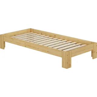Futon, Einzel Bett 90 x 200 cm Kiefer massiv Zubehör wählbar V-60.67-09Rollrost inkl. - Naturbelassen