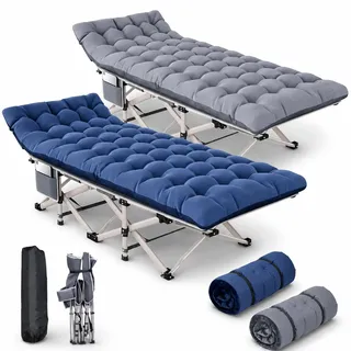 Asdsed Feldbett Klappbar mit Matratze, Tragbares Campingbett XXL bis 200-280KG, Wendematratze für Sommer & Winter, Schwerlast Gästebett für Outdoor, Innen, Garten & Zelt, Mehrere Sets