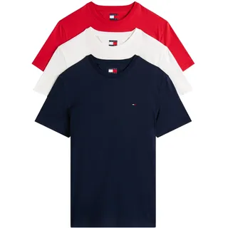 Tommy Hilfiger Tommy Jeans Herren 3er Pack T-Shirts Kurzarm aus Baumwolle, Mehrfarbig (Ecru/Dark Night Navy/Sphre Red), S