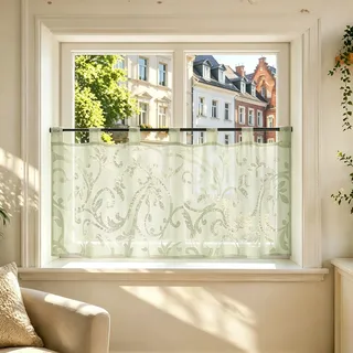 Joyswahl Scheibengardine Voile Bistrogardinen Elisabeth 45x120cm Grün | mit Schlaufen,Kurzgardine,1er Pack,Küchengardinen landhaus,Kurzstores Transparent,Fenstergardinen,Gardinen Ausbrenner