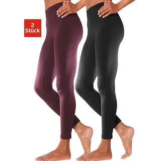 Leggings VIVANCE ACTIVE, Damen, Gr. 52/54, N-Gr, lila (beere, schwarz), Single Jersey, Obermaterial: 95% Baumwolle, 5% Elasthan, unifarben, Basic, Basic lang, Hosen Leggings, mit Gummibund, Loungewear, Topseller