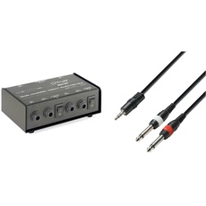 Stagg SDI-ST 2-Kanal DI Box mit Mono/Stereo Schalter & Adam Hall Cables K3YWPP0300 Audiokabel 3,5mm Klinke stereo auf 2 x 6,3mm Klinke mono 3m