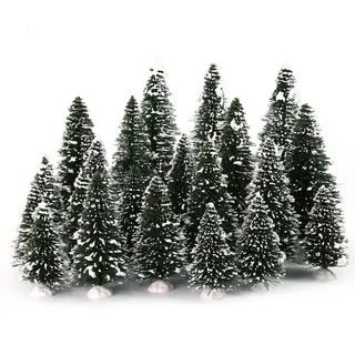 Evemodel 20 Stück verschieden Höhe Modell Spur Schneetannen Mit Schnee Basis Tannenbäume schneebedeckten Bäumen für Winterdorfes Landschaft für häuslichen Weihnachsdekoration