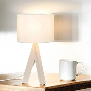 Licht-Erlebnisse Nachttischlampe Weiß Natur E14 31 cm Stoff Schirm 31cm Ø17cm