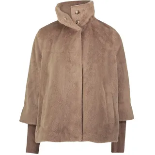 Fellimitatjacke ZERO "Fellimitat-Jacke mit Stehkragen", Damen, Gr. 44, grau (desert taupe), Obermaterial: 100% Polyester Pol. recyc.., Jacken Fellimitatjacke