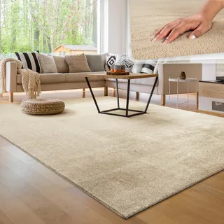 Paco Home Moderner Kuscheliger Wohnzimmer Teppich Kurzflor waschbar flauschig Weich Einfarbig Felloptik zeitlos stilvoll rutschfest pflegeleicht, Grösse:160x220 cm, Farbe:Beige 2
