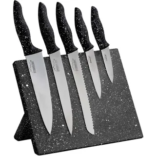STONELINE Messerblock Magnetisch mit Messern, 5 Edelstahl Messer Set mit Magnet Block Messerhalter Messerbrett Messer Aufbewahrung mit klappbarem Ständer, Universal Messerblock mit Küchenmesser Set