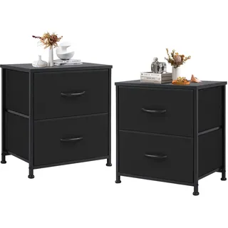 DUMOS Nachttisch 2er Set Beistelltisch Stoff Schubladenschrank Schmal Schrank Kommode Schlafzimmer Industrial Stil für Wohnzimme Kinderzimmer Flur Aufbewahrungsschrank