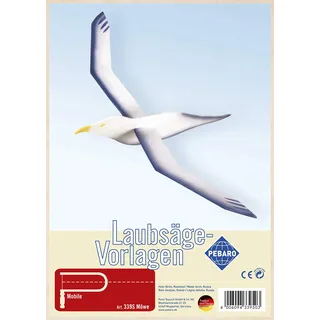 Pebaro 339S Laubsägevorlage Möwe, 3mm Sperrholz DIN A 4, Motiv vorgedruckt, aussägen mit Laubsägebogen, basteln, anmalen, fertig, Laubsägen, Basteln mit Holz, Geschenkidee, Dekoartikel zum Aufhängen