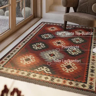 Green Looop Wollteppich »Blancard« rechteckig 5 mm Höhe Fransen, Kelim, handgewebt, Natur, Wohnzimmer, Schlafzimmer, Ethno Green Looop hellblau B : cm 1 Stk.