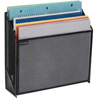 Mind Reader Vertical File Storage, Desktop Organizer, Wall Mount, Office, Metal Mesh, 12.5" L x 3.75" W x 11.5" H, Black