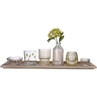 Ambia Home Dekovase , Multicolor , Holz, Kunststoff, Glas , Paulownia , massiv , Abstraktes , rechteckig , 12.5x14x50 cm , Dekoration, Vasen, Glasvasen