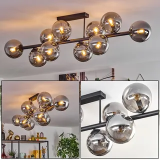 HOFSTEIN Deckenleuchte Gastor, 10-flammige Deckenlampe aus Metall/Glas in Schwarz/Rauch, Leuchte im Retro/Vintage-Design (Schirme Ø 15 cm), E14, Esszimmer, Wohnzimmer, Schlafzimmer, Küche