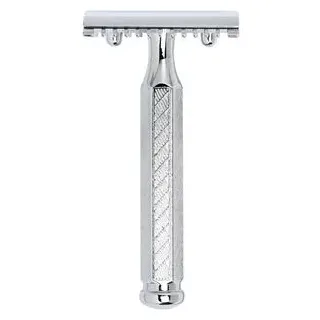 Merkur Rasierhobel 41C | Hexagonalgriff Glanzchrom | Dreiteiliger Rasierer mit geradem Schnitt | Offener Kamm | Ideal für Nassrasur | Zinkdruckguss | Made in Germany