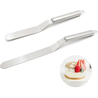 Winkelpalette Edelstahl Set, 2 Stück Tortenmesser, ein 6-Zoll- und ein 8-Zoll-Messer, Tortenpalette, Tortenspachtel, Zum Kuchen Backen, Torten Dekorieren (Silber)