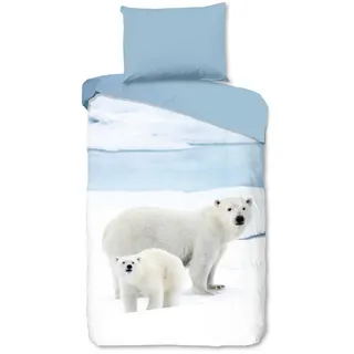 Bettwäsche , Blau, Weiß , Textil , Winterlandschaft , 140x200 cm , atmungsaktiv , Heimtextilien, Bettwäsche & Leintücher, Bettwäsche, Flanell-Bettwäsche