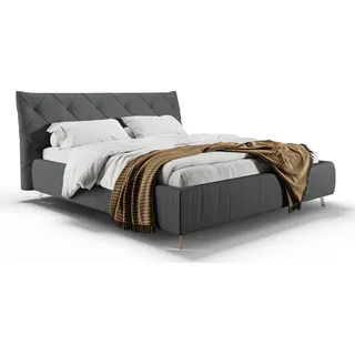 KAWOLA Bett ANNY Polsterbett Kopfteil niedrig Leder schwarz 160x200cm - Schwarz