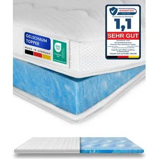 AM Qualitätsmatratzen | Premium Plus Gelschaum-Topper | 80x200 cm | 8 cm hoch | Bezug aus Lyocell | Antirutschfunktion | Umlaufendes Klimaband | Gel-Topper | 80 x 200 8cm - Weiß