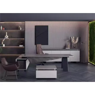 Graue Arbeitszimmermöbel Schreibtisch Sideboard Büromöbel Modern Holz - Grau