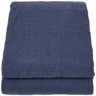 Homescapes Wohndecke Kashi 150/200 cm, Baumwolle mit Fransen , Dunkelblau , Textil , Uni , Rechteckig , 150x200 cm , Oeko-Tex® , Heimtextilien, Bettwäsche & Leintücher, Tagesdecken