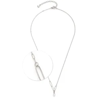 JEWELS BY LEONARDO Halskette Ciao Peggy • kurze Spiegelanker-Kette aus silberfarbenem Edelstahl • Perlenanhänger • Mix aus verschiedenen Kettenarten • 42-47 cm Länge • Geschenk für Frauen • 024977