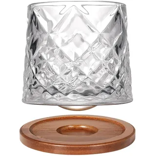 Uten Drehbare Wassergläser, Whisky Gläser 275 ml/ 10 oz, Bambus Untersetzer, als Cocktailbecher, Kaffeetasse, zum Entspannen, Geschenk, 1 pcs, Stehaufmännchen Gläser