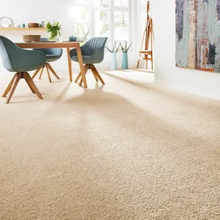 Andiamo Teppichboden »Softness, Velours, Made in Belgium« rechteckig 17 mm Höhe Uni Farben, Breite 400 cm, besonders weich, Wohnzimmer, Schlafzimmer, beige