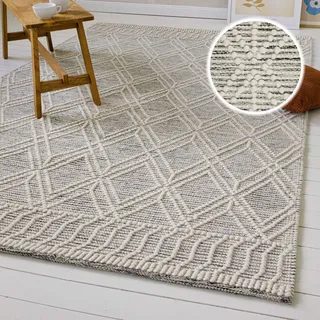 otto home »Eleena« rechteckig 8 mm Höhe 70% Wolle, handgewebt, Raute, Hoch-Tief, Wohnzimmer, Naturfaser