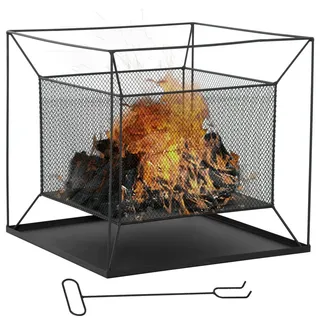 Outsunny Feuerschale modern Feuerkorb rechteckig für Garten Camping BBQ Metall Schwarz 45 x 45 x 43 cm