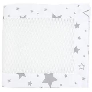 TupTam Bettumrandung Babybett 3D Mesh Nestchen – Gitterstäbe Schutz Netz 2er, Farbe: Große Sterne Grau/Weiß, Größe: ca. 128 x 30 cm (für Babybett 140x70)